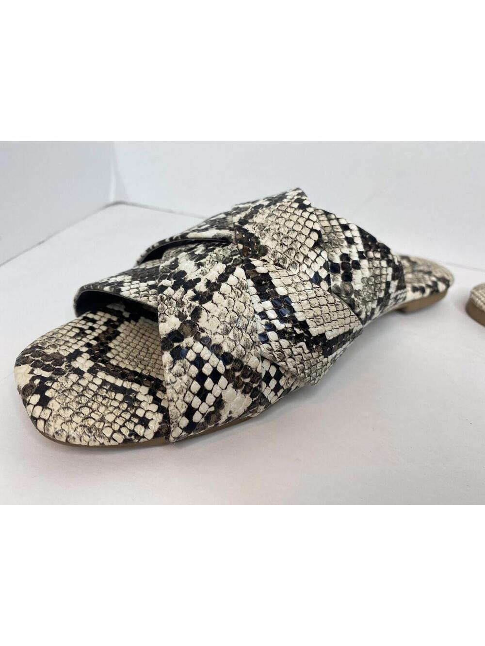 Qupid Black /brown /ivory Snake Print Faux Leather Slides Sandals, Size 7 - Picture 14 of 16